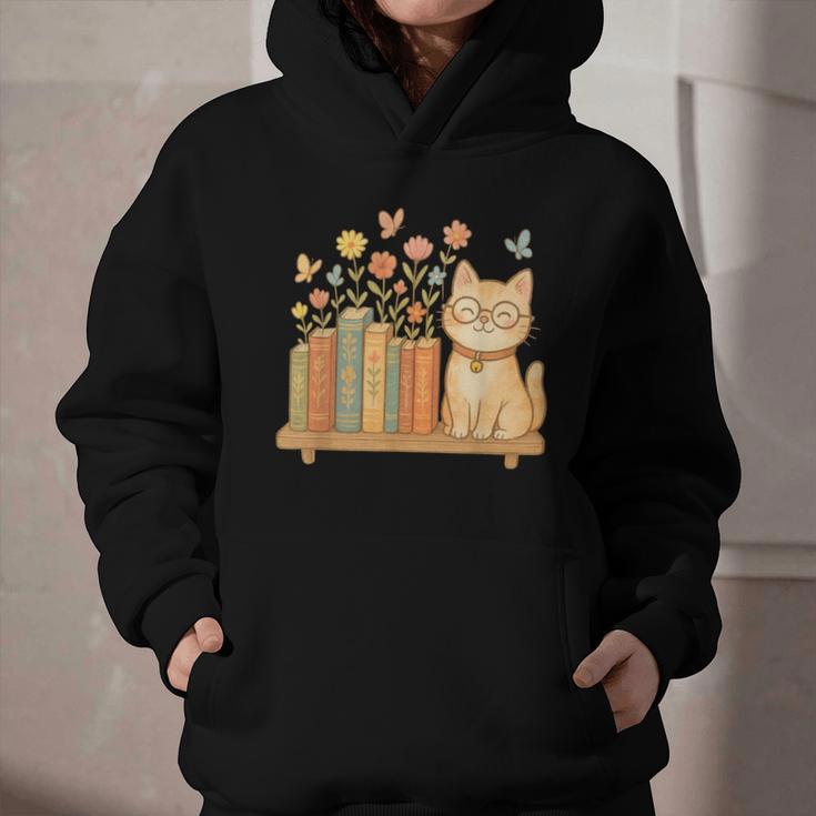 Cute Kawaii Cat Books Flowers Graphic Youth Hoodie