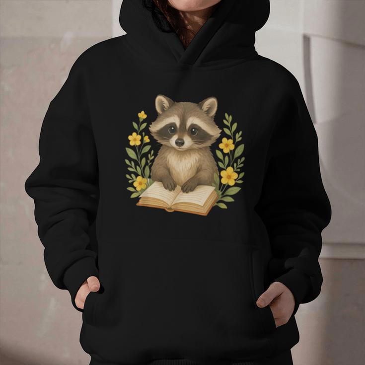 Cute Raccoon Reading Book Flowers Floral Graphic Youth Hoodie