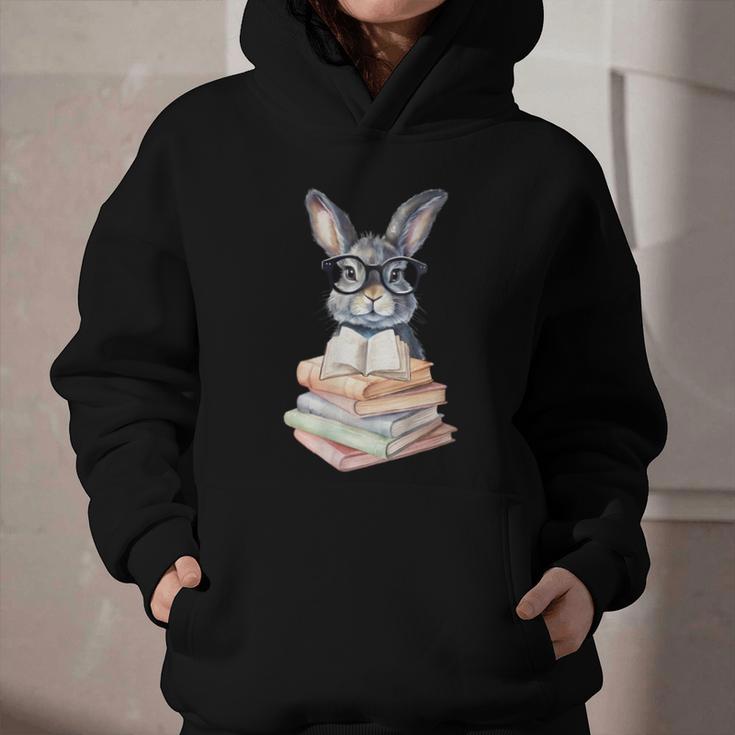Cute Reading Bunny With Glasses Books Reader Book Bookworm Graphic Youth Hoodie