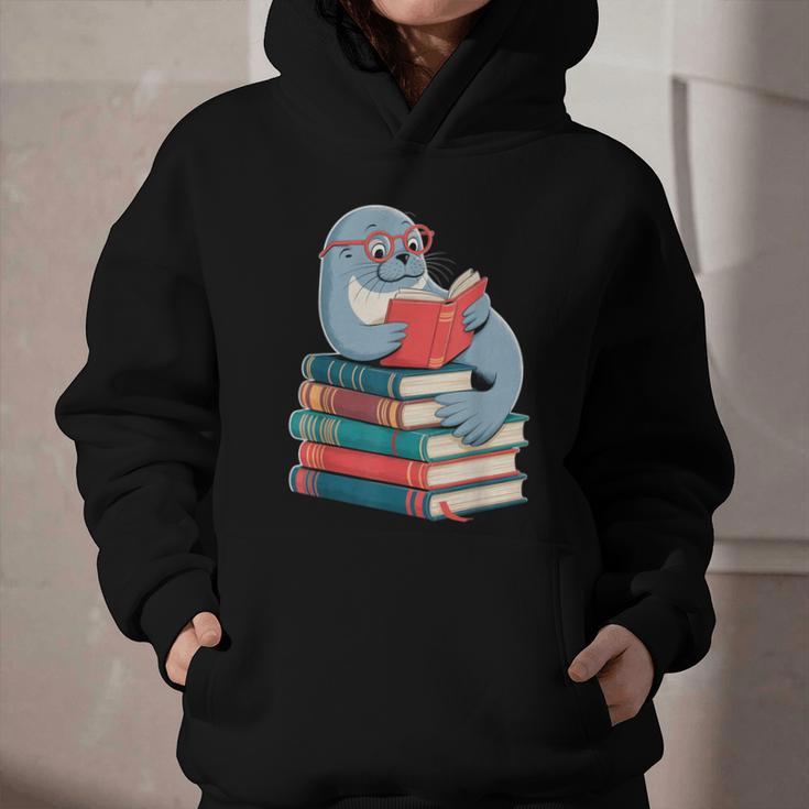Cute Reading Seal On Books Book Lover Graphic Youth Hoodie