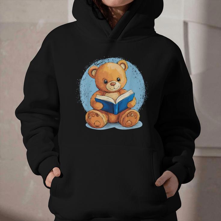 Cute Teddy Bear Reading Book Fun Graphic Youth Hoodie