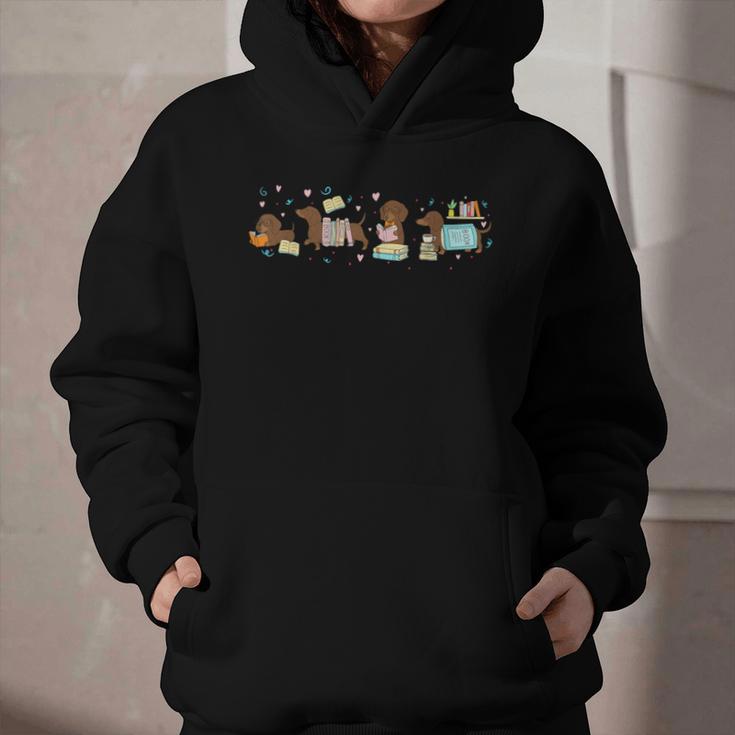 Dachshund Book Lover Reading Wiener Dog 100 Days Of School Graphic Youth Hoodie