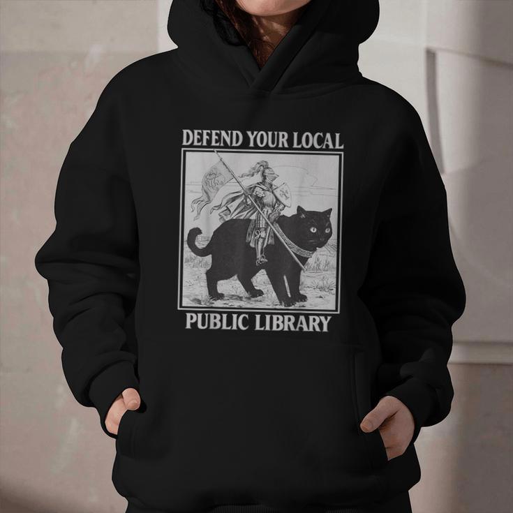Defend Your Local Library Knight Cat Rider Book Lover Graphic Youth Hoodie