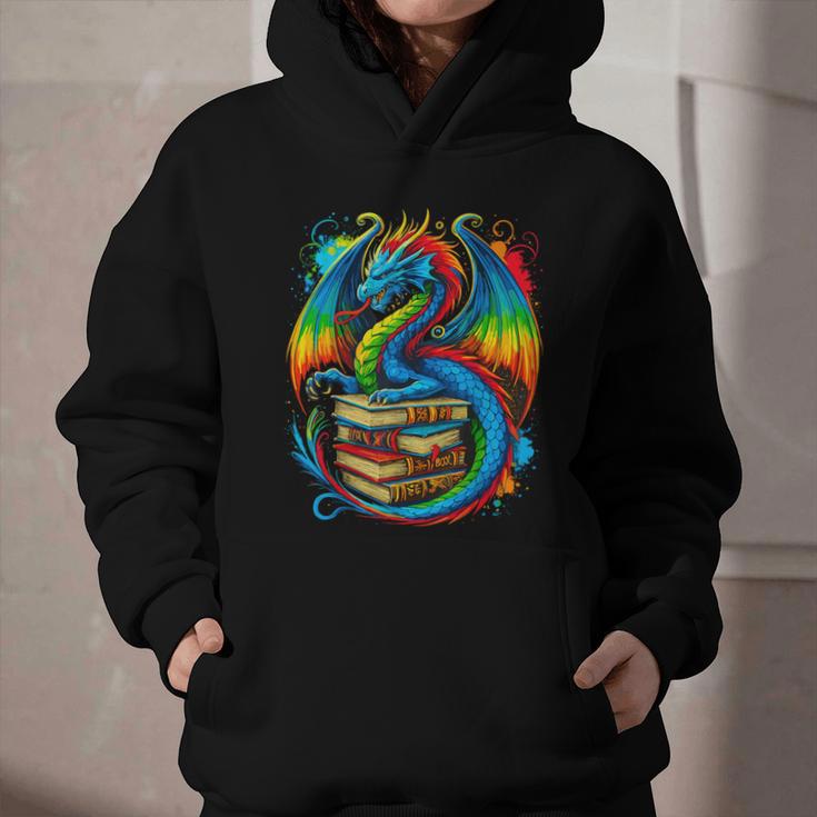 Dragon Reading Colorful Fantasy Book Lover Graphic Youth Hoodie
