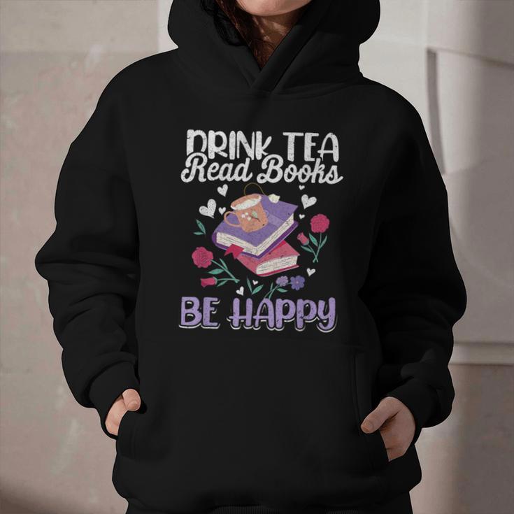 Drink Tea Read Books Be Happy Book Lover Reading Graphic Youth Hoodie
