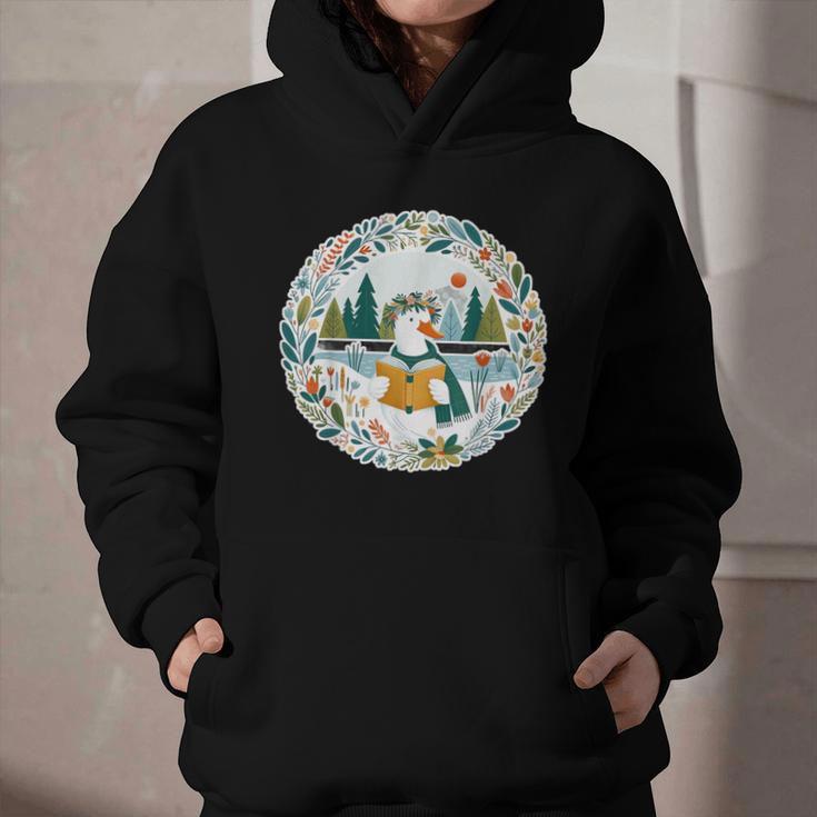 Duck Wilderness Book Reading Illustration Floral Graphic Youth Hoodie