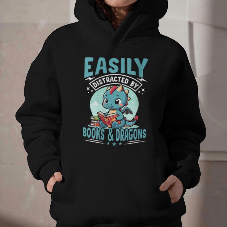 Easily Distracted By Books And Dragons Nerds Graphic Youth Hoodie