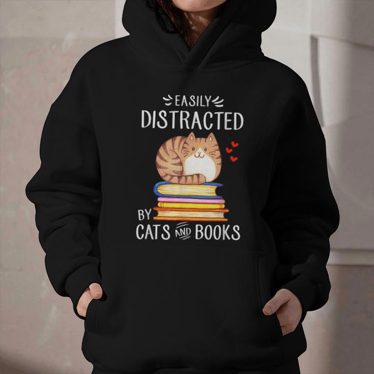Easily Distracted By Cats And Books Reading Lover Bookish Graphic Youth Hoodie