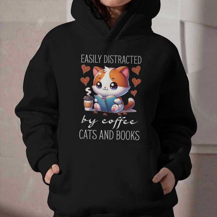 Easily Distracted By Coffee Cats And Books Graphic Youth Hoodie