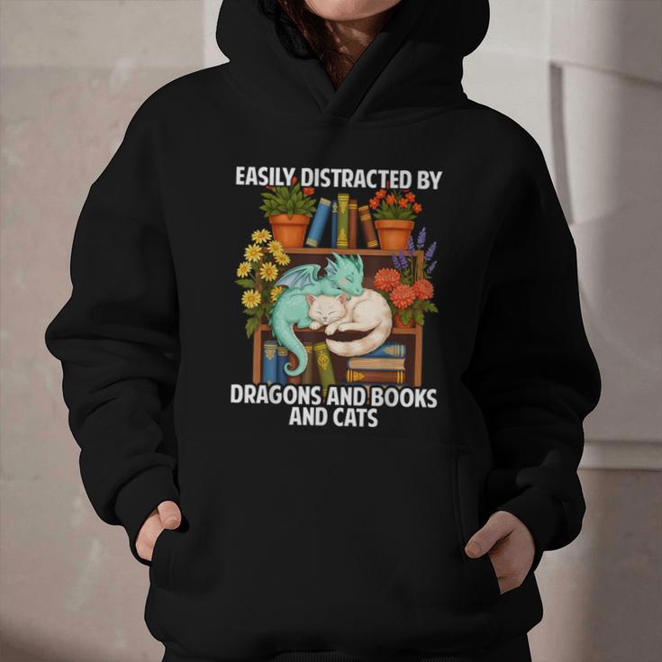 Easily Distracted By Dragons Books Cats Fantasy Book Lover Graphic Youth Hoodie