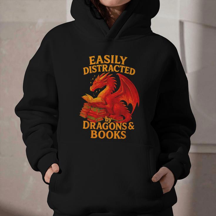Easily Distracted By Dragons And Books Reading Graphic Youth Hoodie