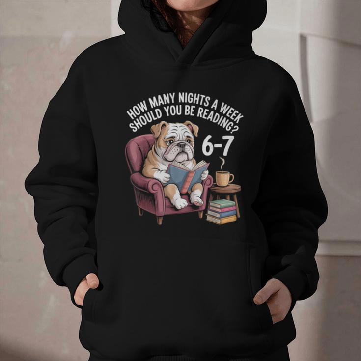 English Bulldog Dog Reading Book 67 Six Seven Meme Graphic Youth Hoodie
