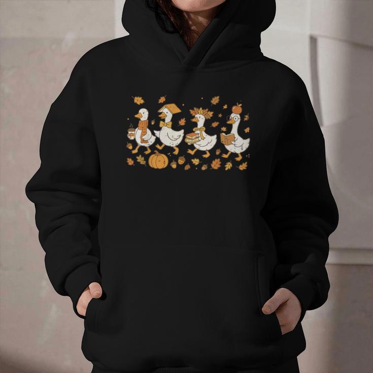 Fall Goose Reading Book Teacher Autumn Pumpkin Cozy Season Graphic Youth Hoodie