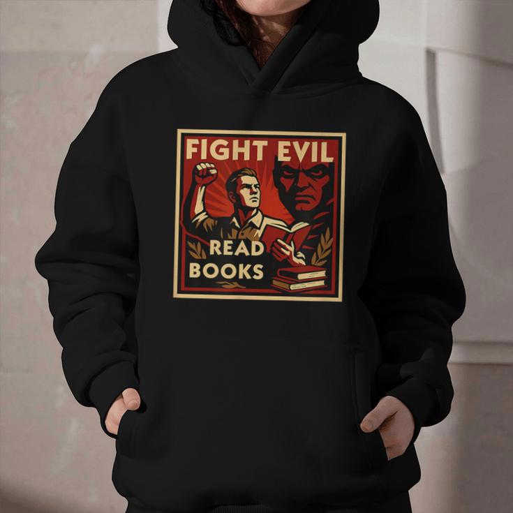 Fight Evil Read Books Propaganda Poster Graphic Youth Hoodie