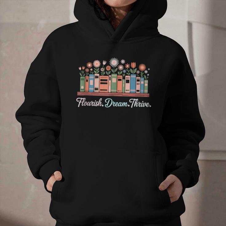 Flourish Dream Thrive Floral Books For Book Lovers Graphic Youth Hoodie