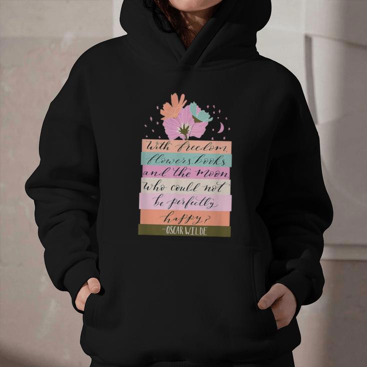 With Freedom Flowers Books And The Moon Graphic Youth Hoodie