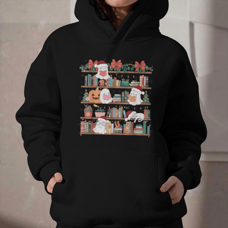 Ghost Christmas Reading Book Lover Library Christmas Teacher Graphic Youth Hoodie