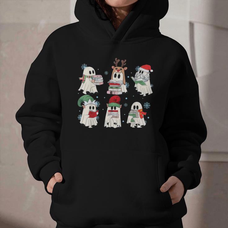 Ghost Santa Elf Squad Read Books Bookish Librarian Christmas Graphic Youth Hoodie