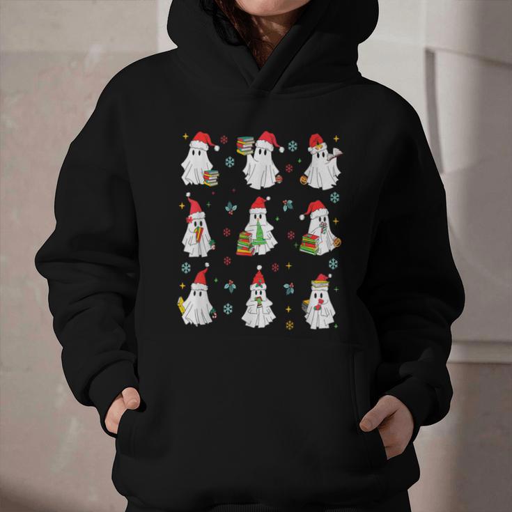 Ghosts Wearing Santa Hats Reading Books Christmas Book Lover Graphic Youth Hoodie