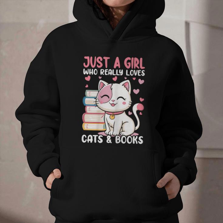 Girl Who Loves Cats And Books Cute Graphic Youth Hoodie