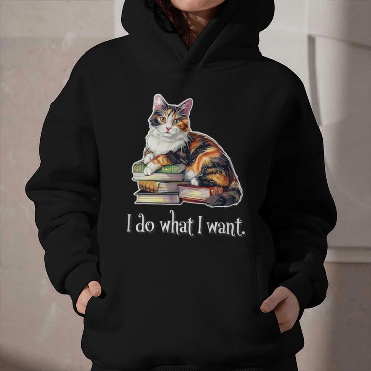 Girls Books I Do What I Want Calico Cat Lover Graphic Youth Hoodie