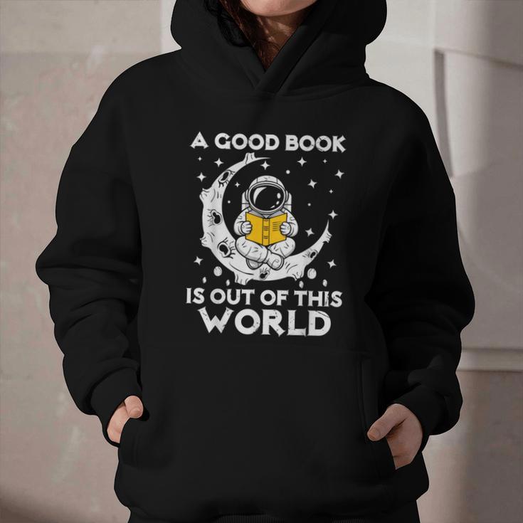 Good Book Is Out Of This World Astronaut Moon Space Reading Graphic Youth Hoodie