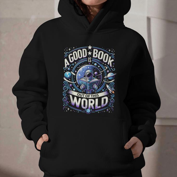 A Good Book Is Out Of This World Shirt Astronaut Reading Graphic Youth Hoodie