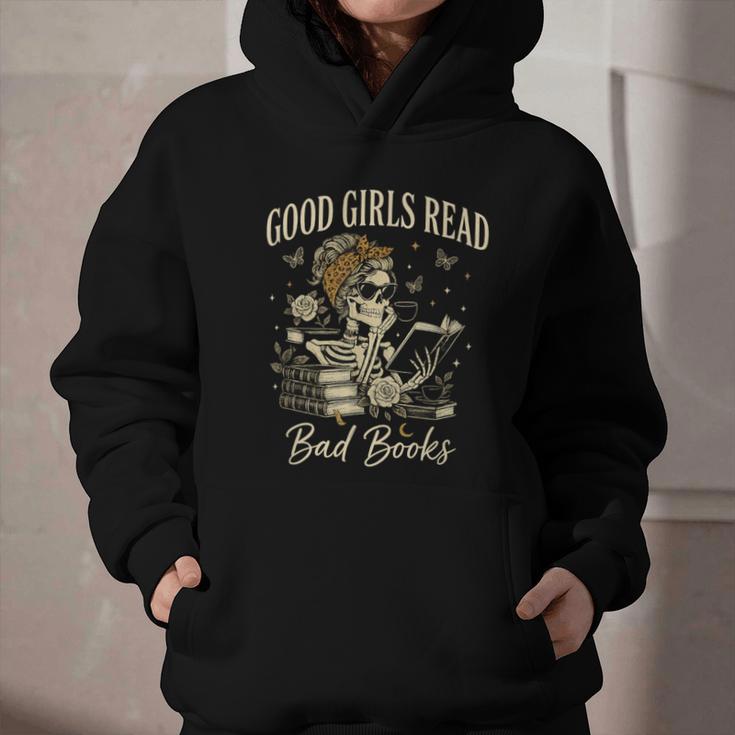 Good Girls Read Bad Books Vintage Skeleton Reader Graphic Youth Hoodie Good Girls Read Bad Books Vintage Skeleton Reader Graphic Youth Hoodie