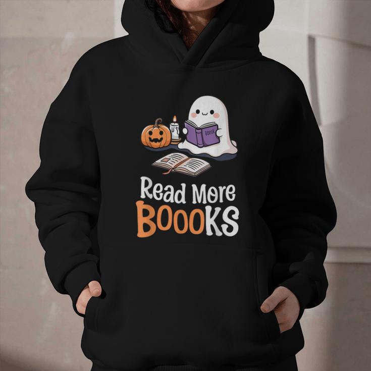 Halloween Teacher Women Cute Reading Ghost Read More Books Graphic Youth Hoodie