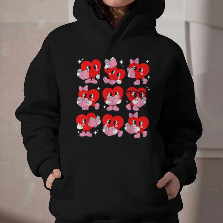 Heart Reading Books Valentine Teacher Boys Girls Book Lover Graphic Youth Hoodie