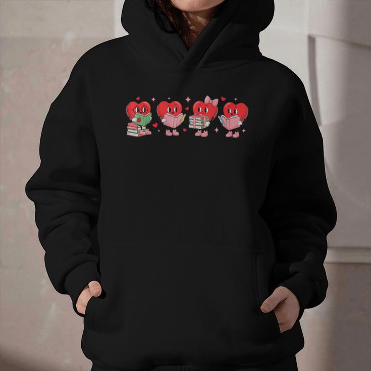 Heart Reading Books Valentine Teacher Library Book Lover Graphic Youth Hoodie