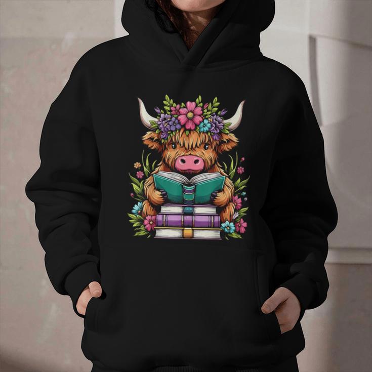 Highland Cow Book Floral Bookworm Graphic Youth Hoodie
