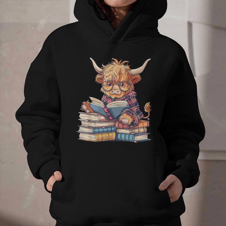 Highland Cow Reading Book Librarian Library Graphic Youth Hoodie