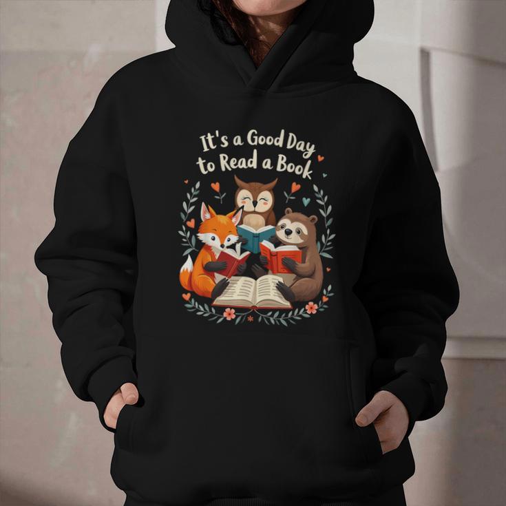 Its A Good Day To Read Book Cute Fox Sloth Owl Novel Reading Graphic Youth Hoodie