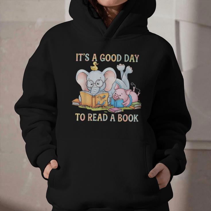 Its A Good Day To Read A Book Cute Pig & Elephant Adventure Graphic Youth Hoodie