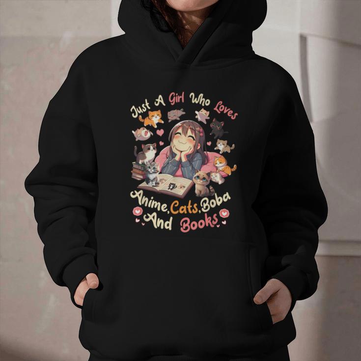 Just Girl Who Loves Anime Cats Boba And Books Bubble Tea Graphic Youth Hoodie Just Girl Who Loves Anime Cats Boba And Books Bubble Tea Graphic Youth Hoodie