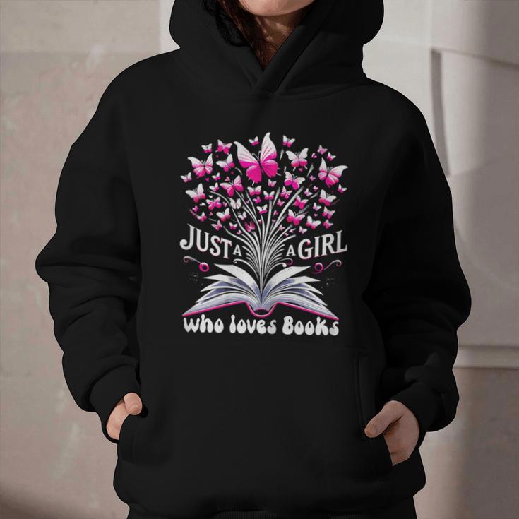 Just a Girl Who Loves Books Reading Book Butterfly Bookworm Graphic Youth Hoodie