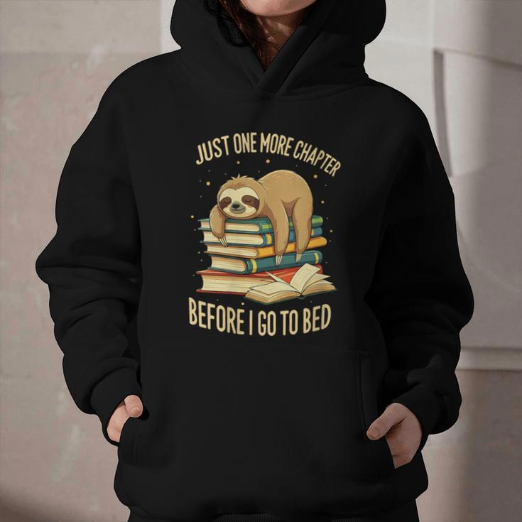 Just One More Chapter Sloth Sleeping On Books Reading Graphic Youth Hoodie