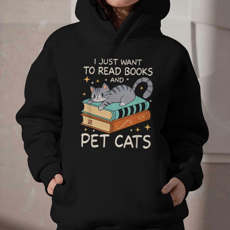 I Just Want To Read Books And Pet Cats Bookish Bookworm Graphic Youth Hoodie