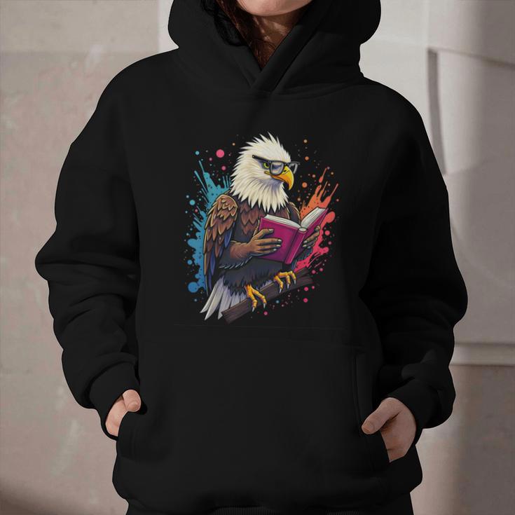 Kawaii Eagle Reads Book Reading Library Book Bookworm Graphic Youth Hoodie