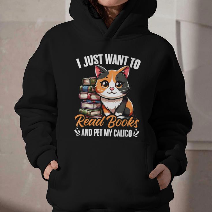 Kawaii Feline Book Reading Read Books Pet My Calico Cat Men Women Graphic Youth Hoodie