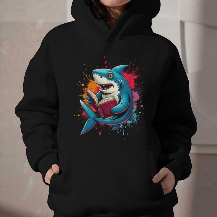 Kawaii Shark Reads Book Reading Library Book Bookworm Graphic Youth Hoodie