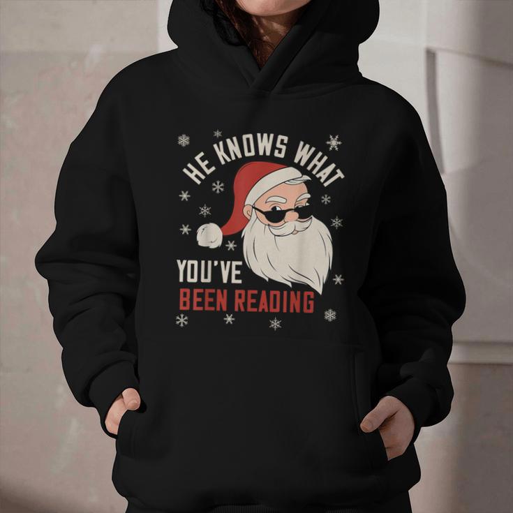 He Knows What You'Ve Been Reading Book Lover Women Santa Graphic Youth Hoodie