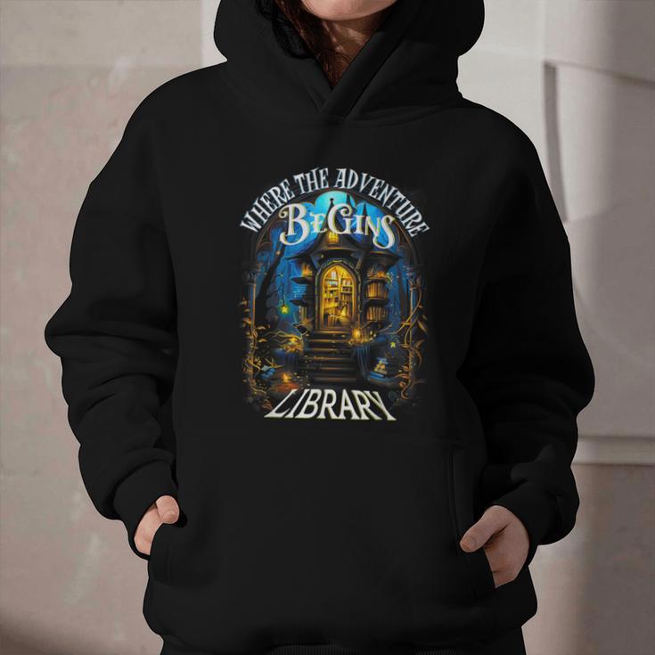 Library Where The Adventure Begins Book Reading Quote Graphic Youth Hoodie