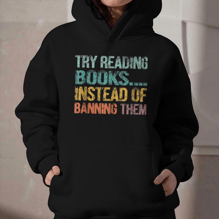 Library Advocacy Try Reading Books Instead Of Banning Them Graphic Youth Hoodie