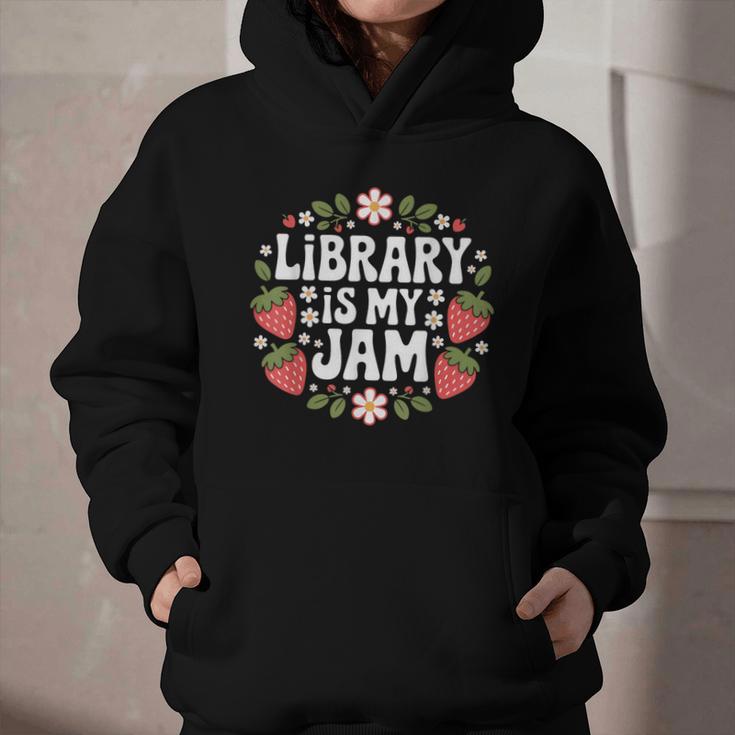 Library Is My Jam Librarian Book Lover Strawberry Graphic Youth Hoodie