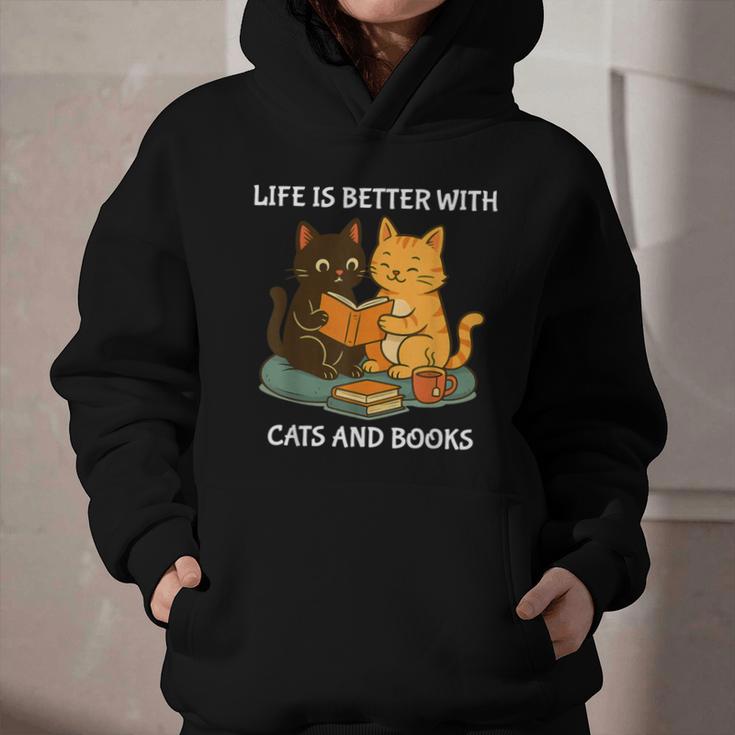 Life Is Better With Cats And Books Cute Cat Lover Graphic Youth Hoodie Life Is Better With Cats And Books Cute Cat Lover Graphic Youth Hoodie