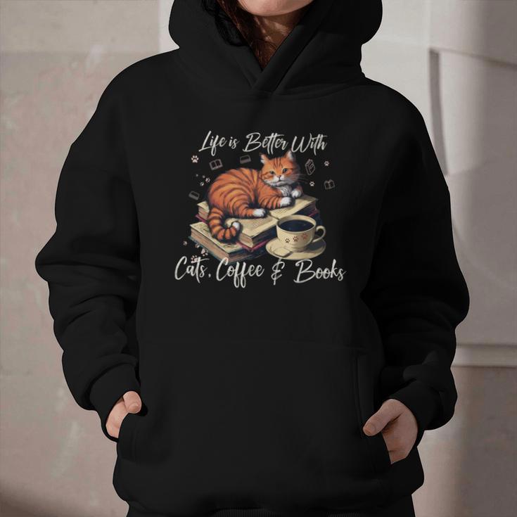 Life Is Better With Cats Coffee And Books Graphic Youth Hoodie