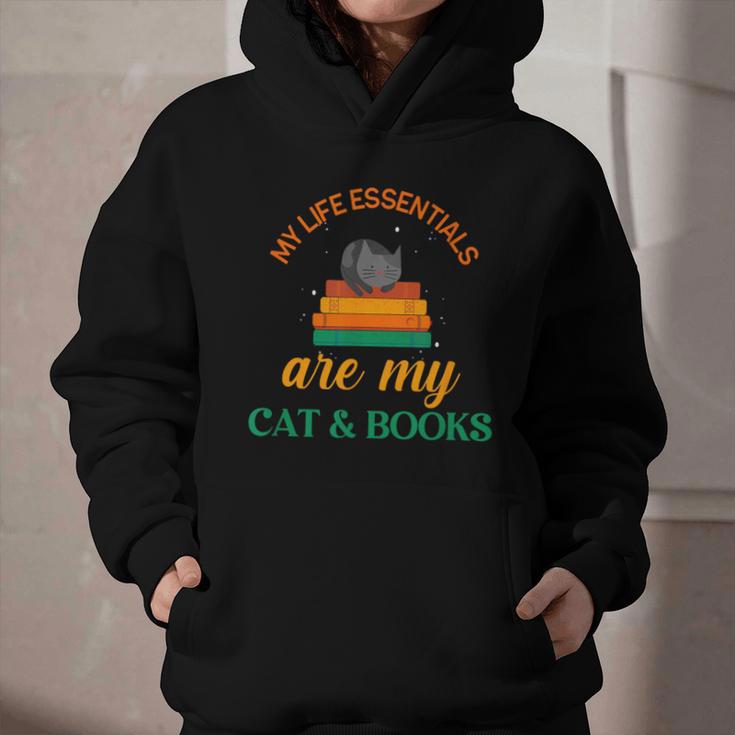 My Life Essentials Are Cat And Books Graphic Youth Hoodie
