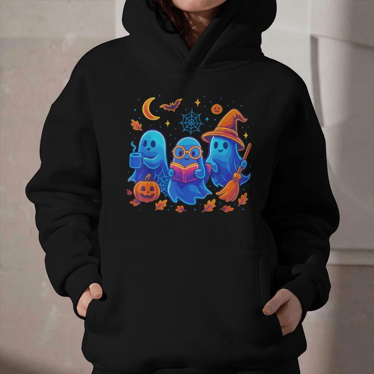 Little Ghost Coffee Tee Spooky Season Ghost Reading Book Graphic Youth Hoodie